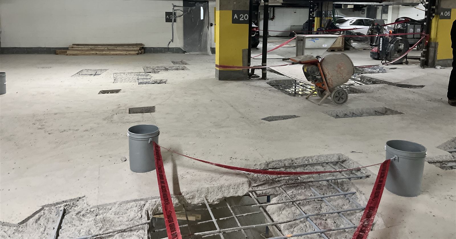 Chantier de réfection d’une dalle de stationnement souterrain