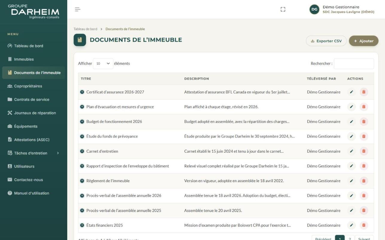 Les documents et le registre, au même endroit
